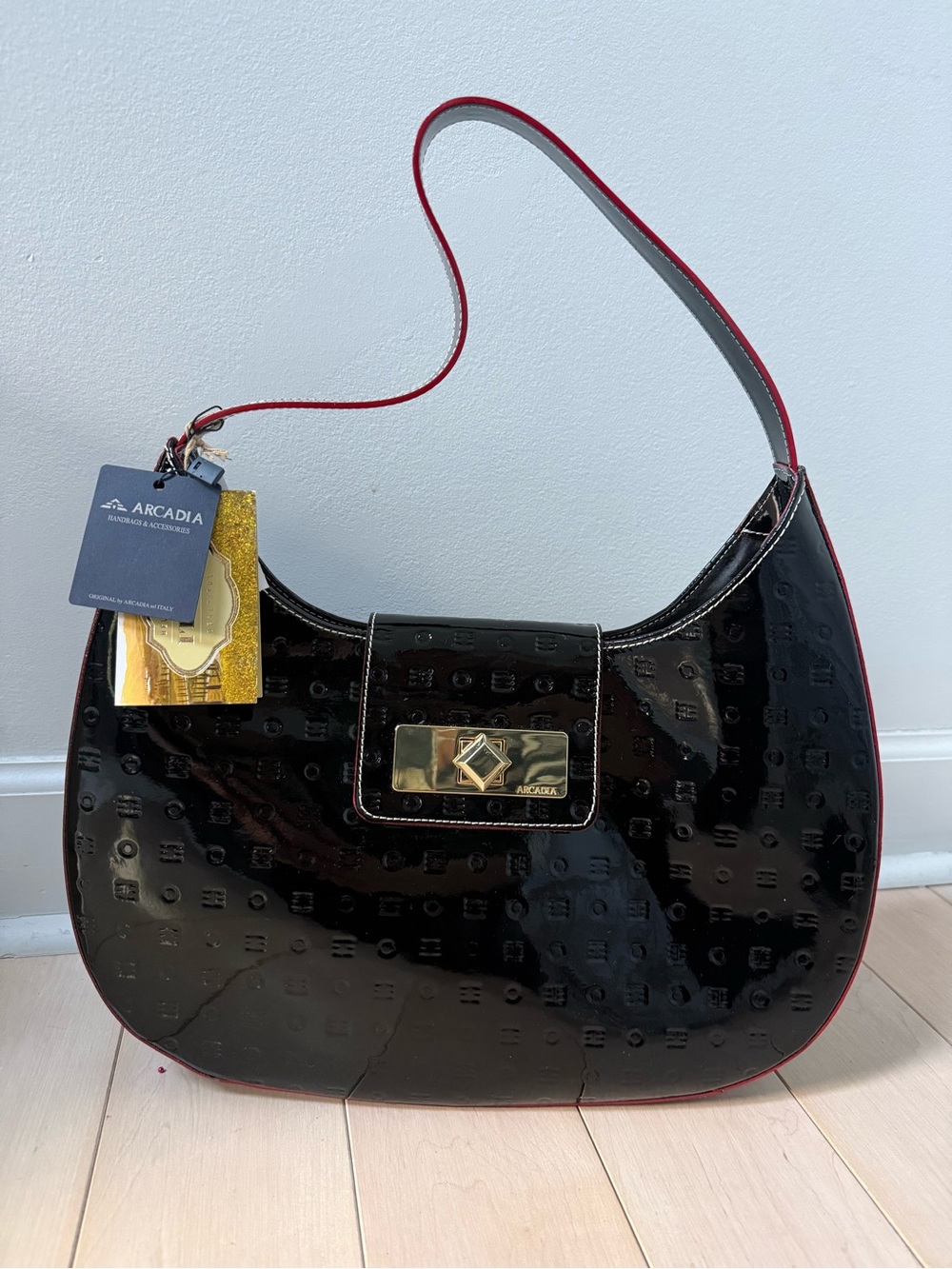 Arcadia BLACK patent leather hobo Shoulder Bag made in Italy